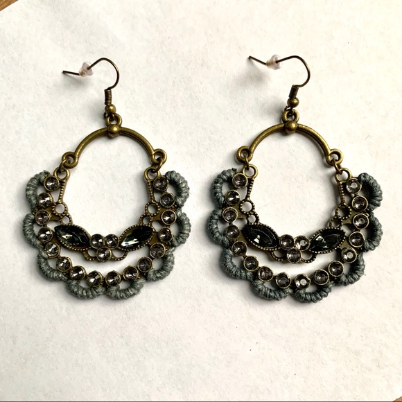 Crystal Crochet Antiqued Bronze Drop Earrings - Picture 5 of 8